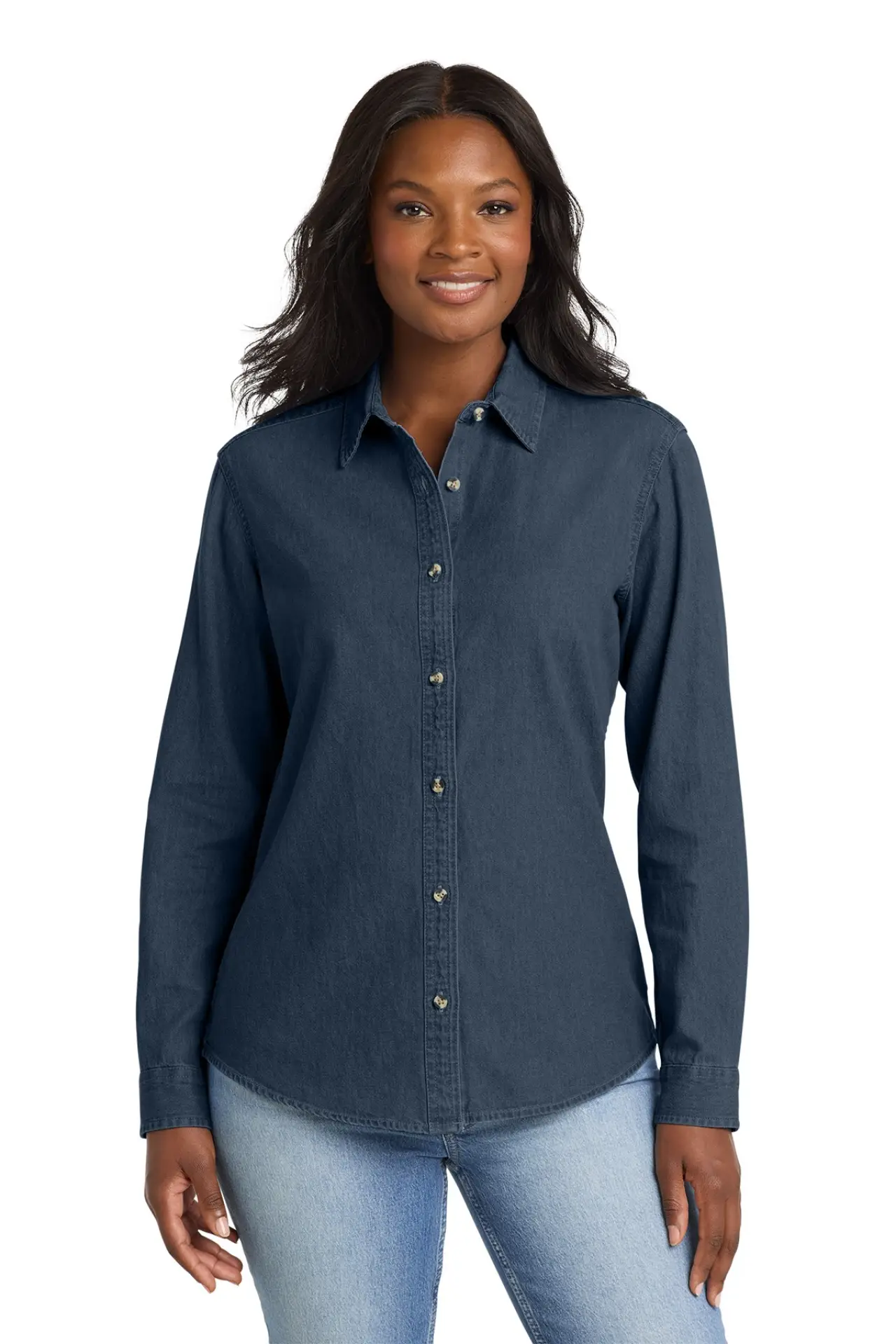 LSP10 - Port & Co™ Women's Long Sleeve Value Denim Shirt - Green Acres