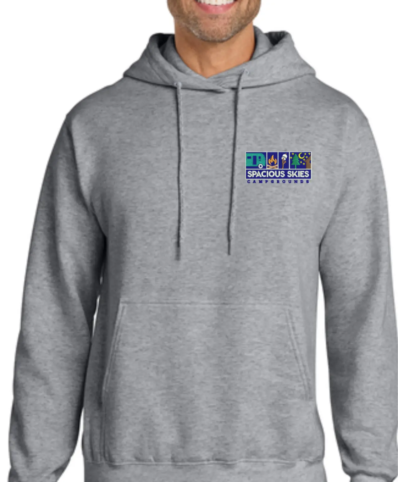 PC90H Port & Co™ Essential Fleece Pullover Hooded Sweatshirt | Spacious Skies Campground