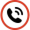 Red circle with a black phone icon inside, crossed by a red diagonal line.