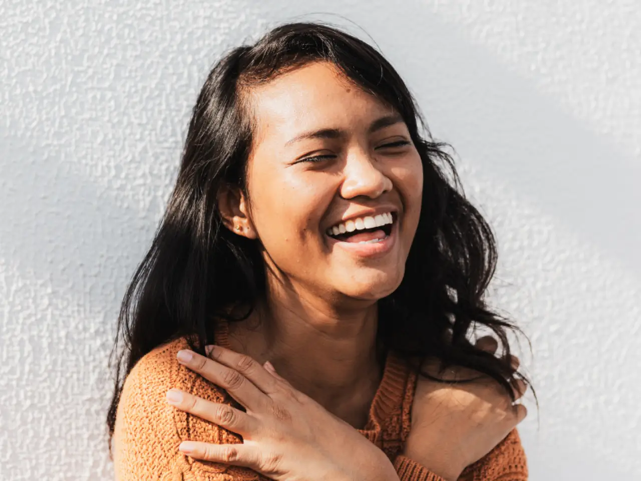 woman smiling with relief