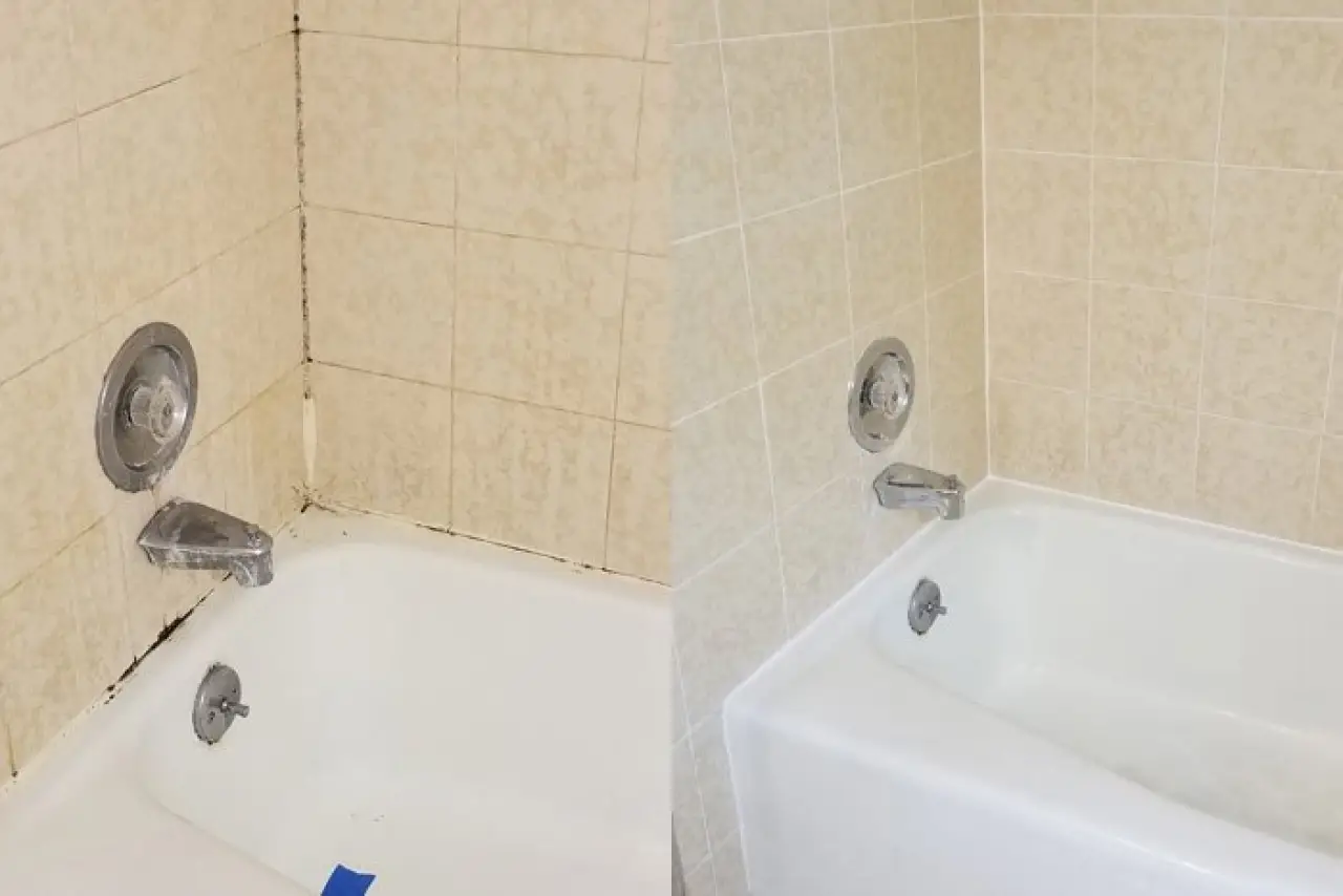 Before & After Shower Re-grouting Picture