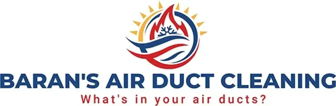 Baran's Air Duct Cleaning logo with sun, snowflake, and swirling air, plus tagline below.