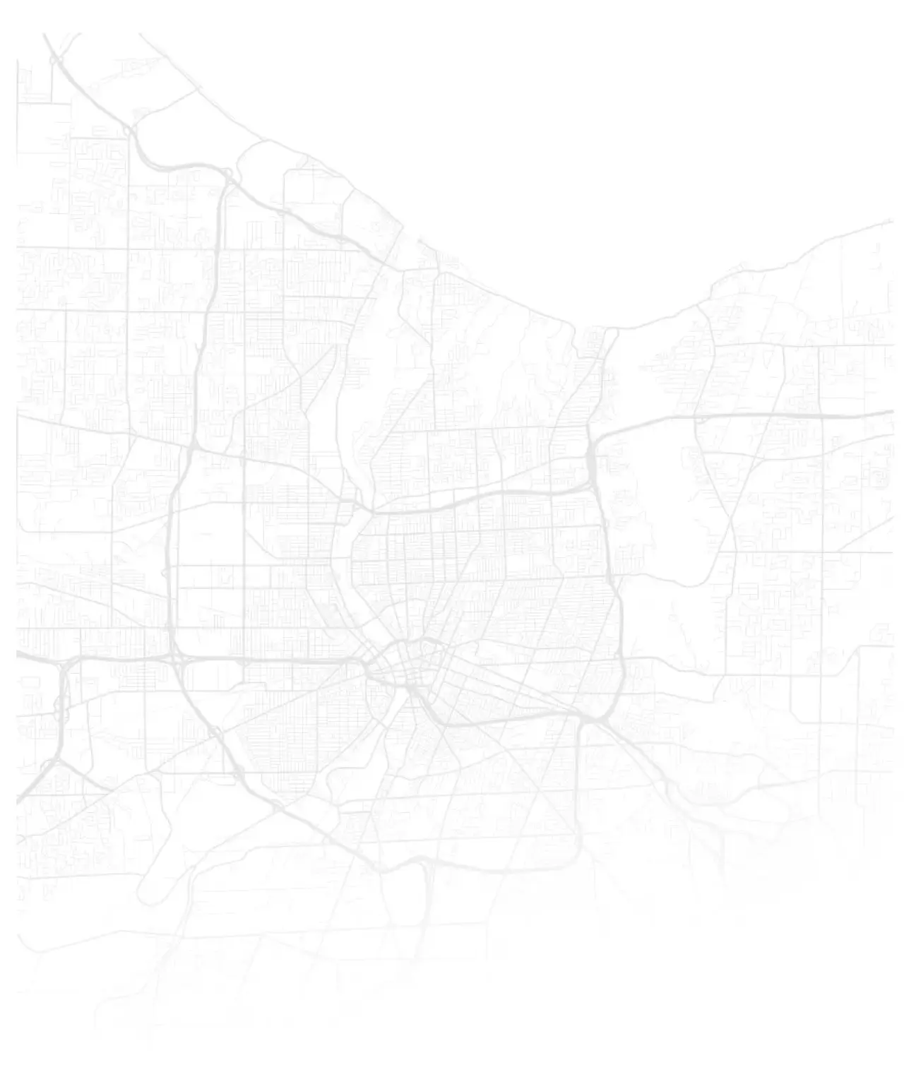 A white map of Rochester, NY.