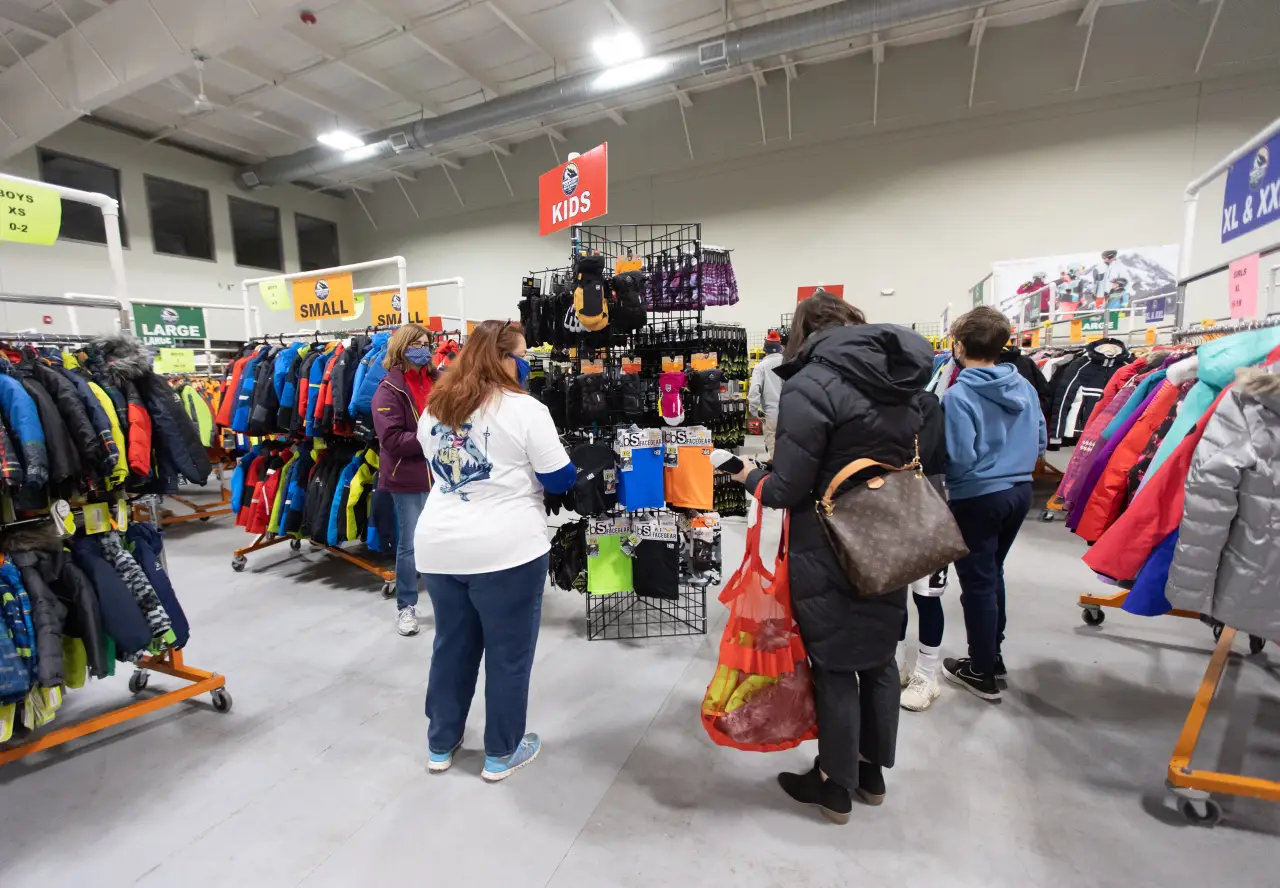 customers shopping at ski shop warehouse