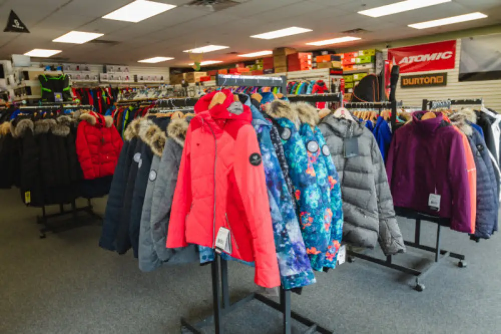 close up of red winter jacket at Westwood store of Country Ski