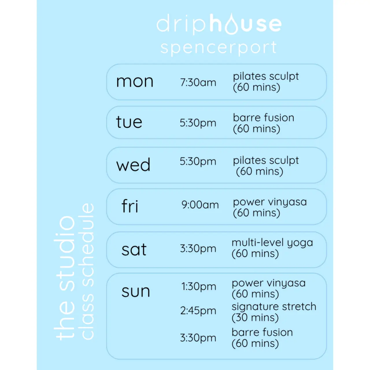 Spencerport studio class schedule