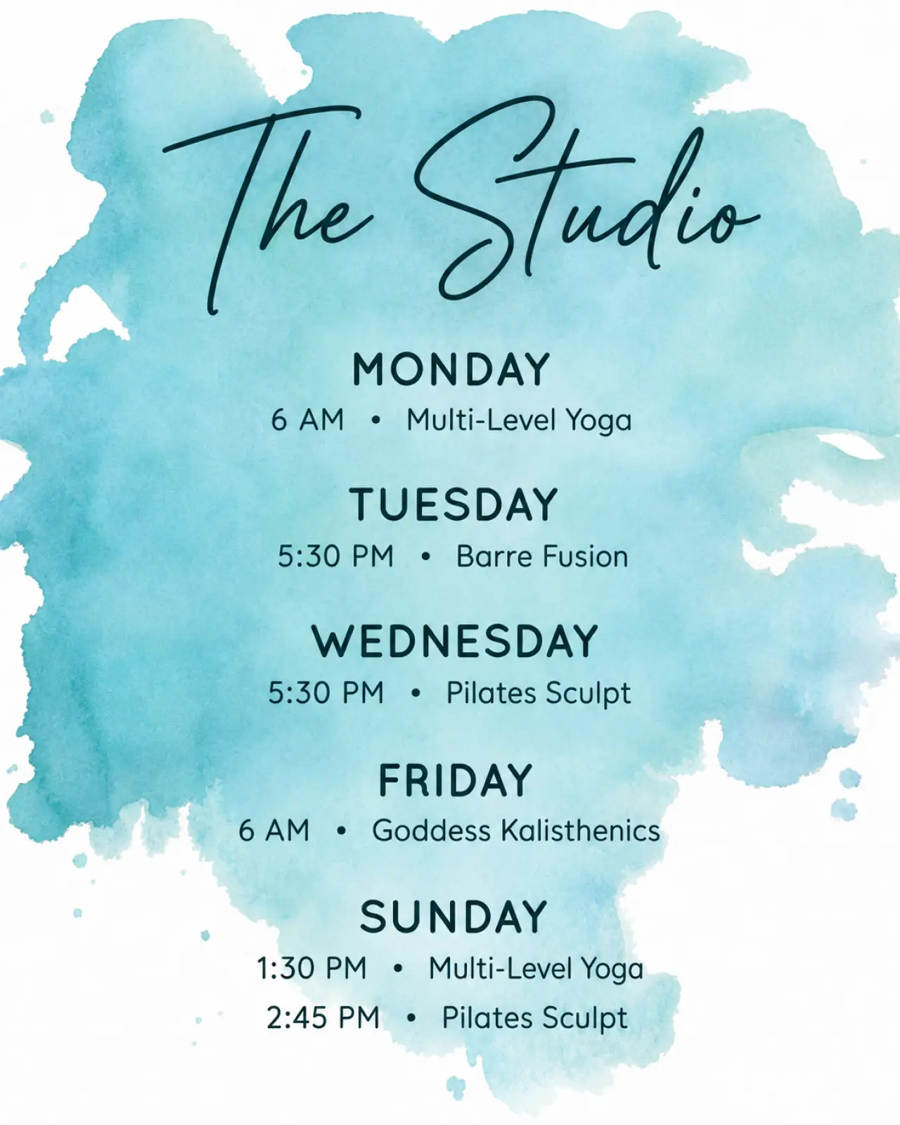 Spencerport studio class schedule