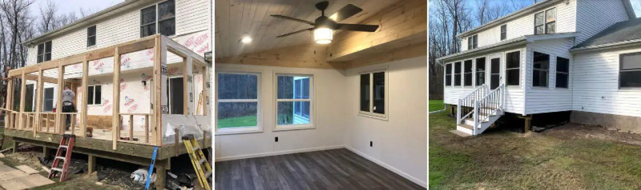 Enclosed porch addition built by Class A Construction.