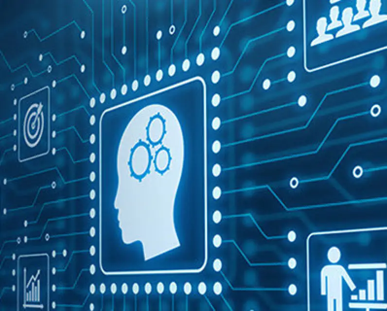 Digital illustration of a human head with gears, symbolizing artificial intelligence and technology.