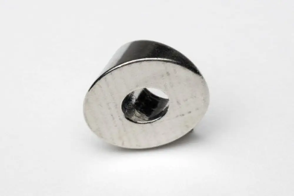 Stainless steel 30-degree angle washer with a centered opening.