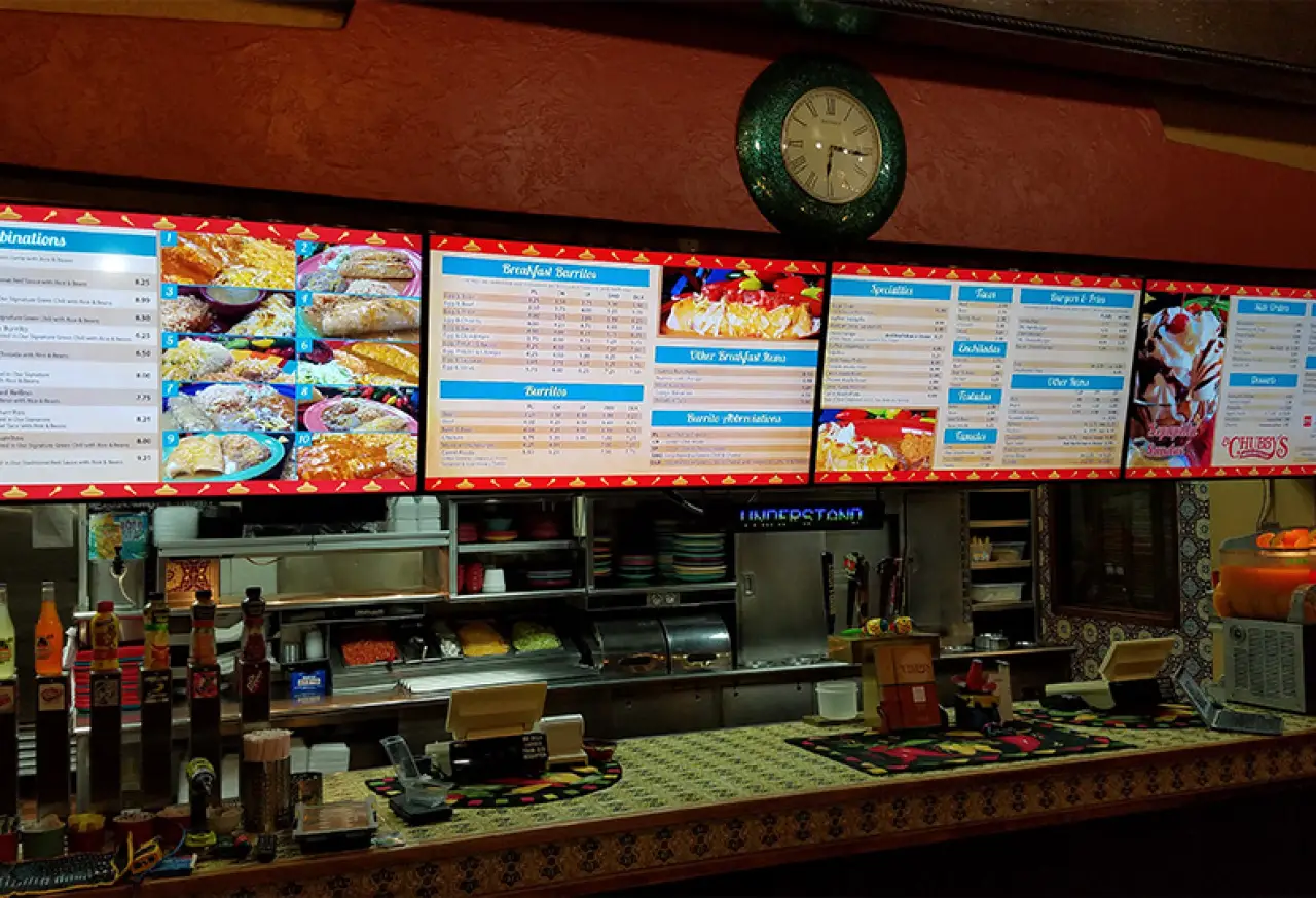 digital menu signage at restaurant