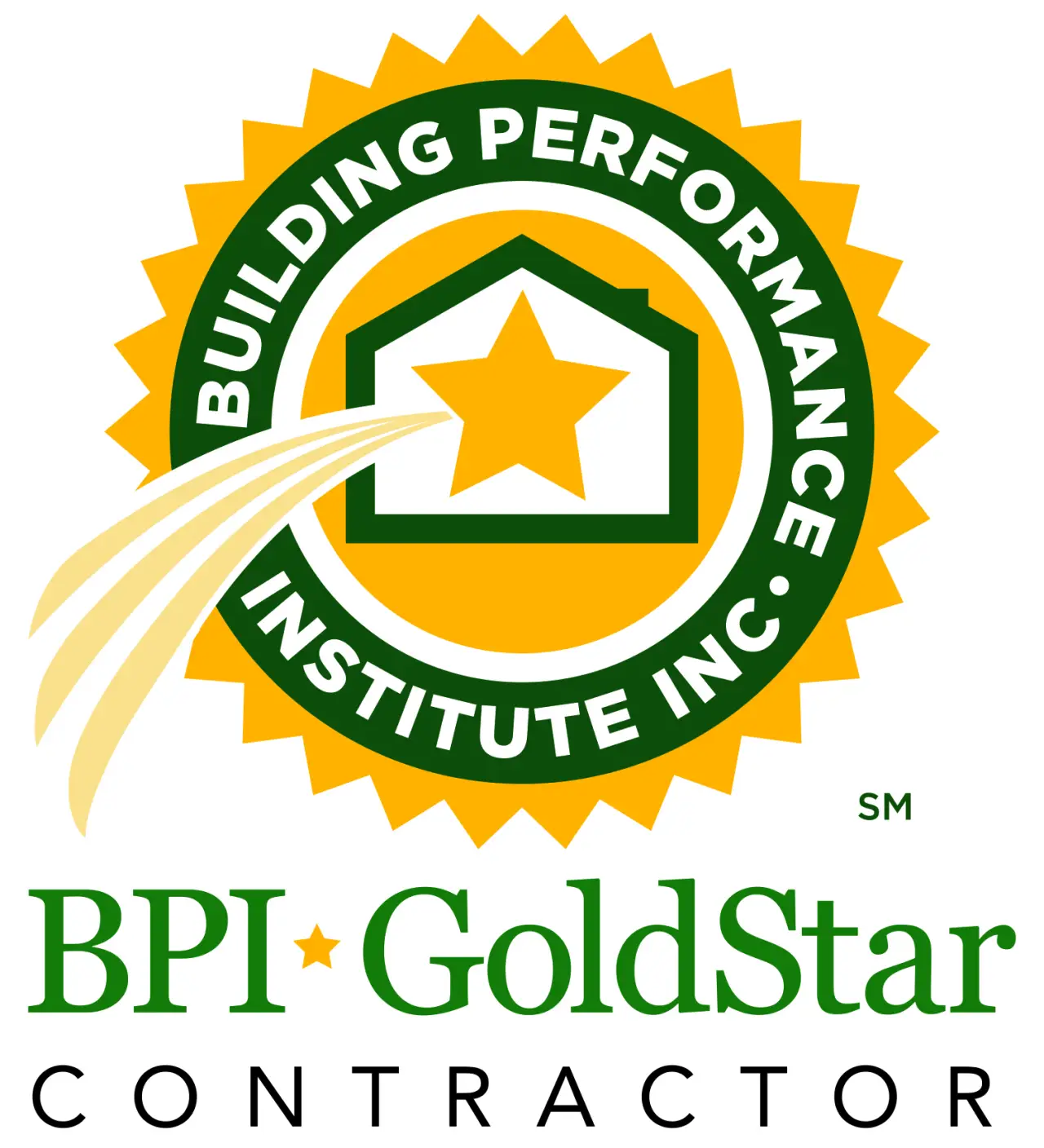 BPI GoldStar Contractor logo with a yellow star and green house inside a gold seal.