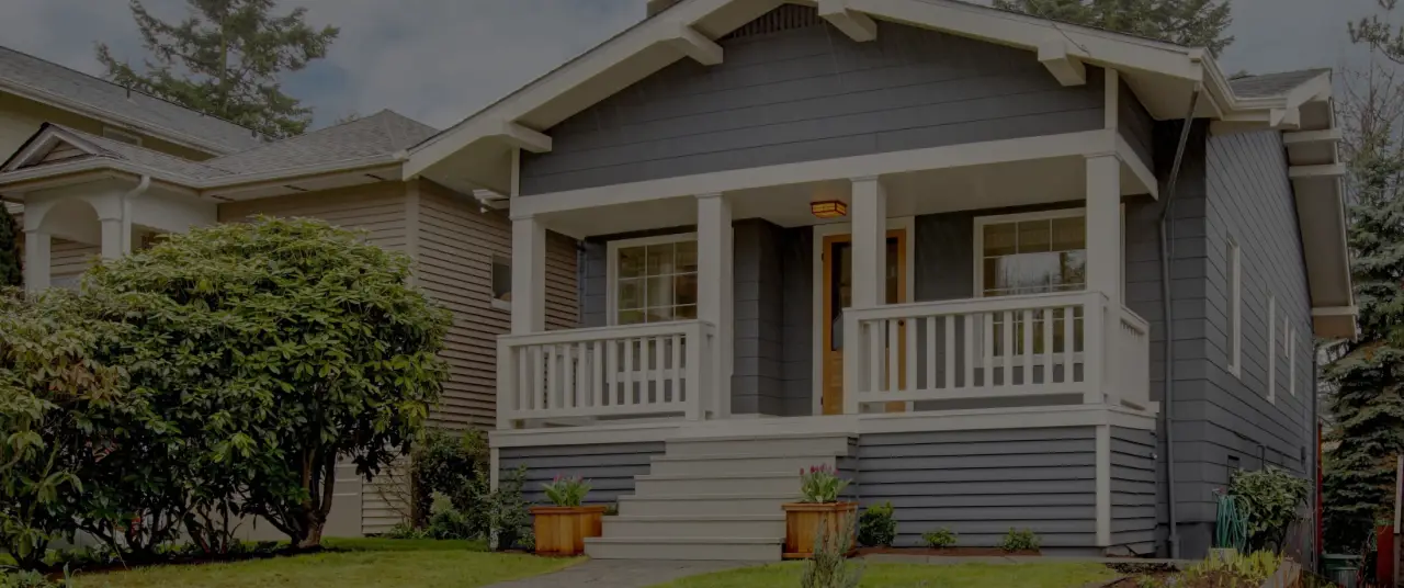 blue home with darkened overlay