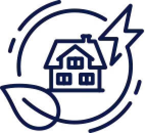 A simple house icon surrounded by a circular arrow and leaves, symbolizing eco-friendly living.