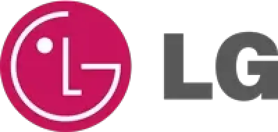 LG logo with a stylized pink circle and the letters LG in bold dark gray text.
