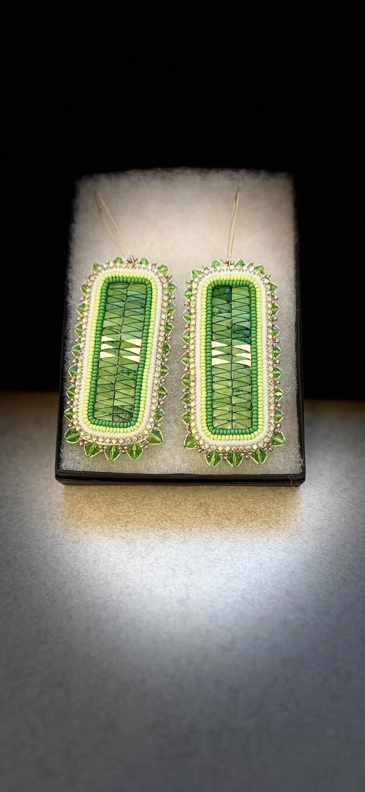 KSG green quill earrings