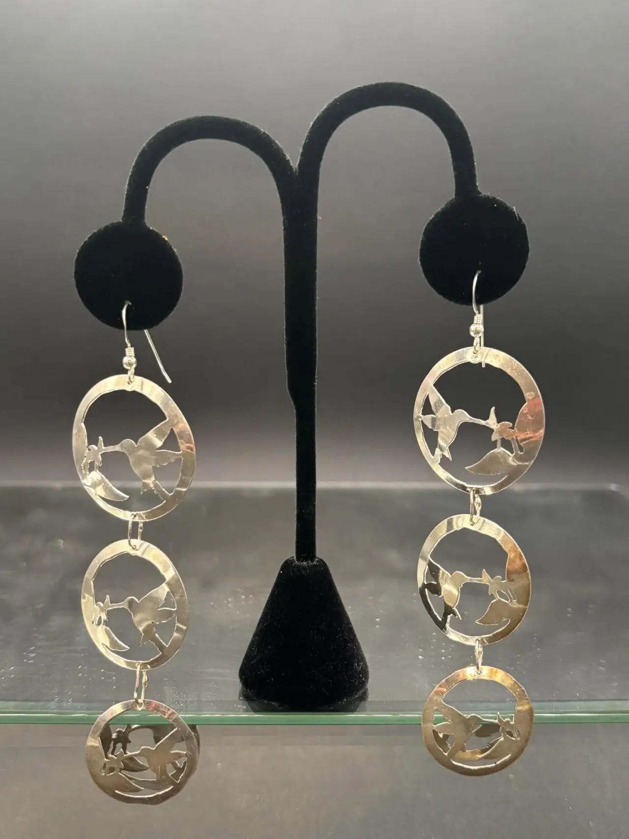 Silver Triple Hummingbird Earrings 