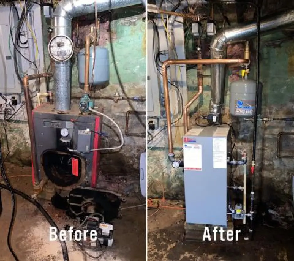 Before and after basement heating system replacement.