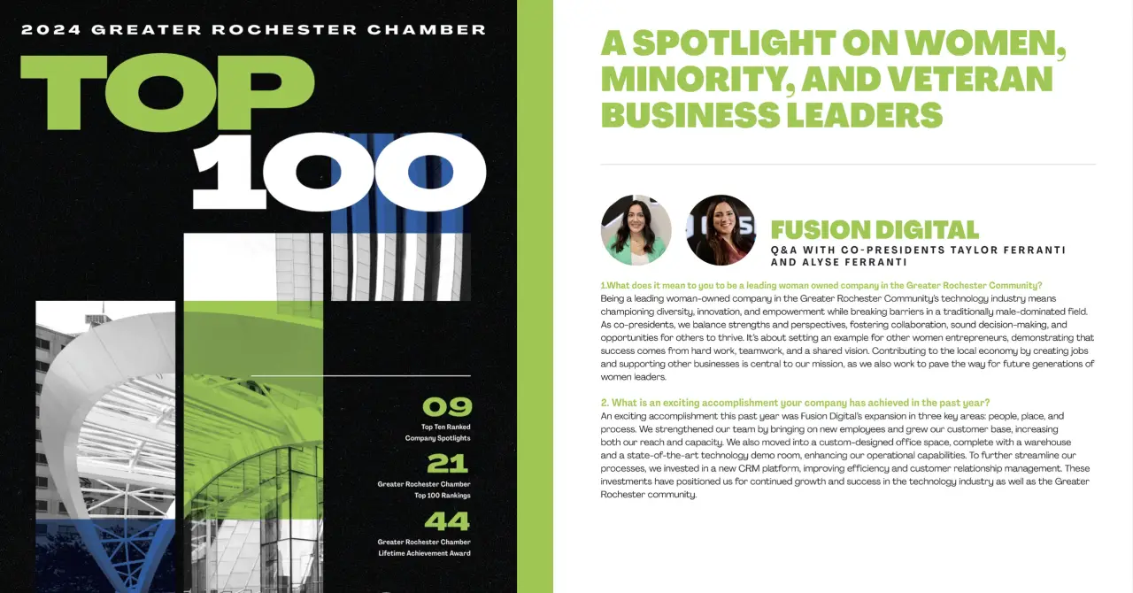 Fusion Digital Featured in the 2024 Greater Rochester Chamber Top 100 Awards Publication