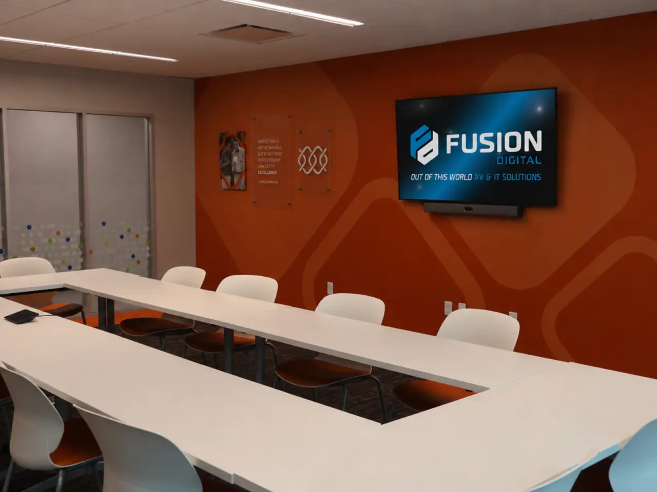 Microsoft Teams collaboration room at a bank headquarters installed by Fusion Digital.