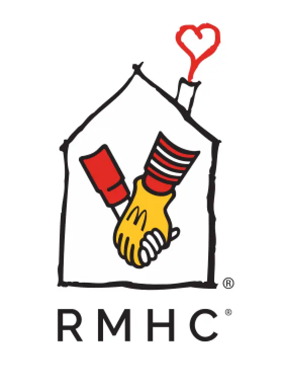 House outline with hands shaking and a heart-shaped smoke. Text: RMHC.
