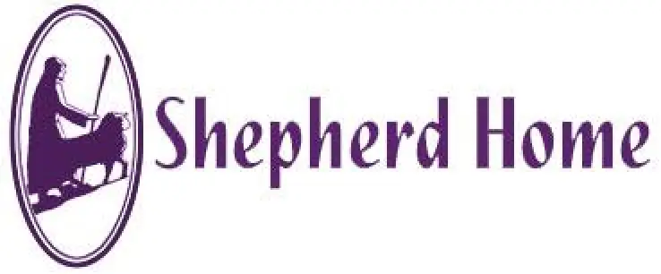 Logo with silhouette of shepherd and sheep next to the text Shepherd Home in purple.