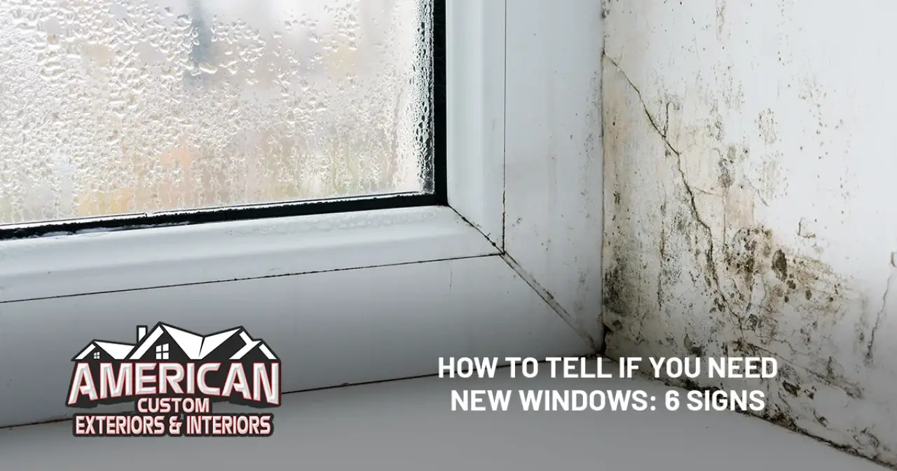 Window with condensation and moldy wall; text: How to tell if you need new windows: 6 signs.
