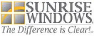 Sunrise Windows logo with a yellow and gray window graphic and the slogan “The Difference is Clear”