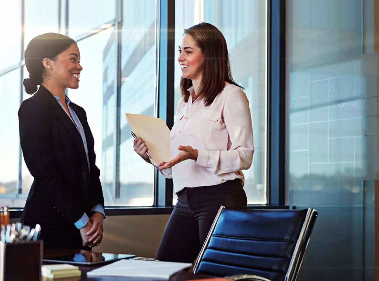 two women talking