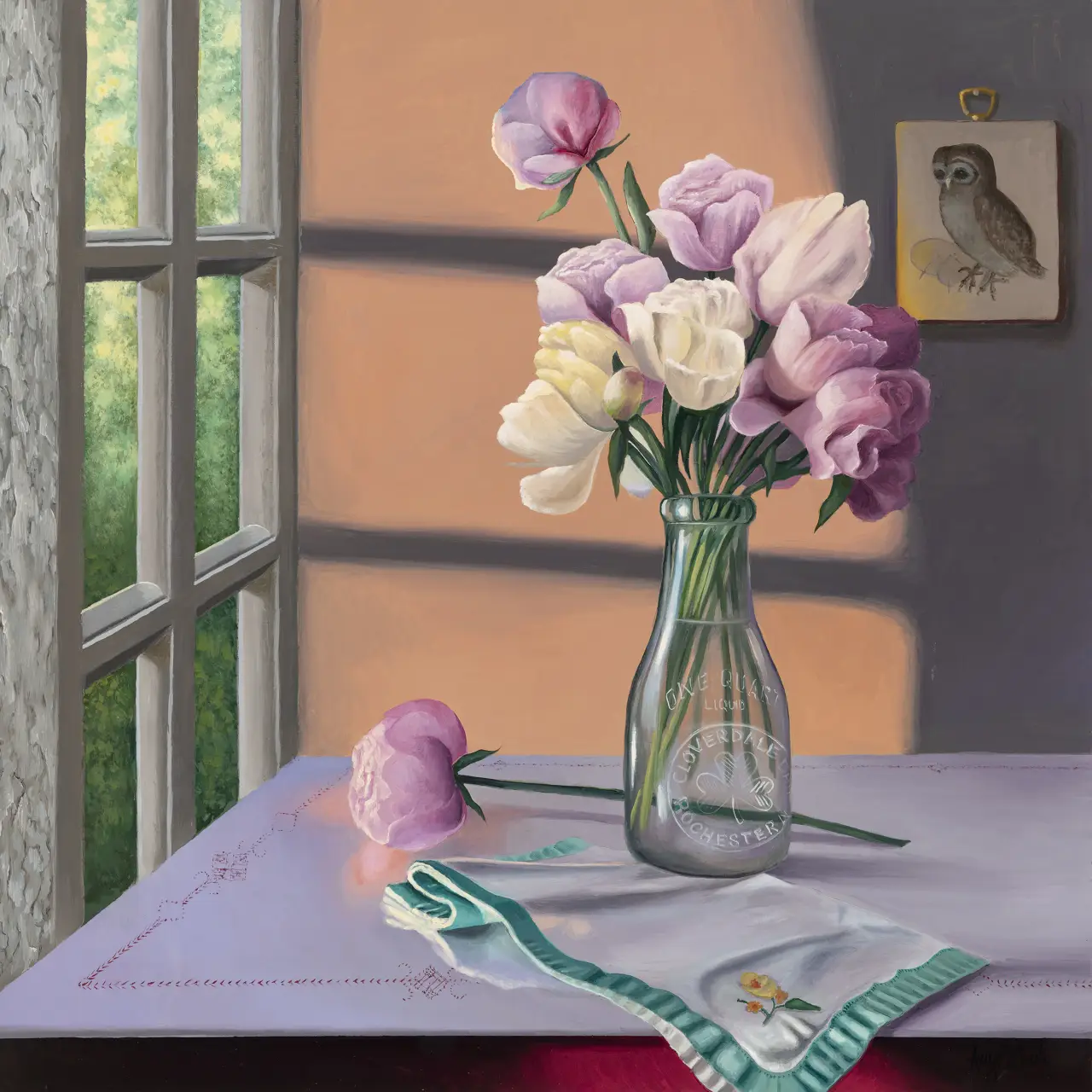 Napkin, Owl, Peonies