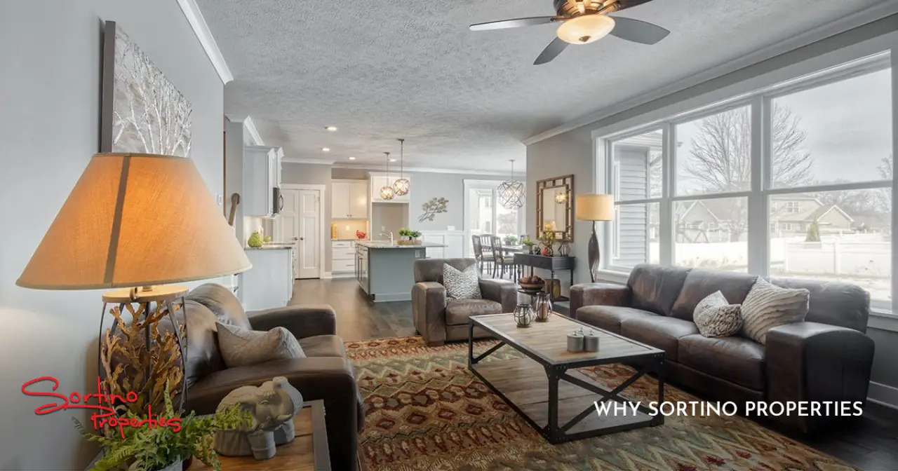 Open concept living room and kitchen in new construction home