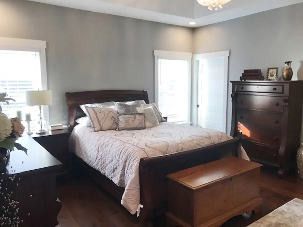 Master bedroom of custom built home by Sortino Properties in Livonia NY.