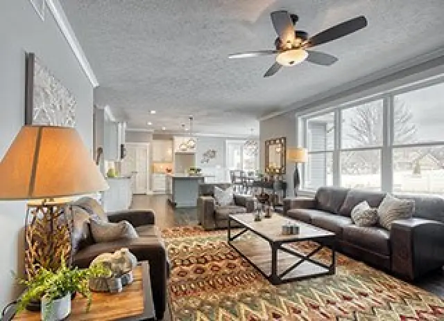 gray open concept living room and kitchen