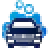 Icon of a car being washed with blue soap bubbles surrounding it.