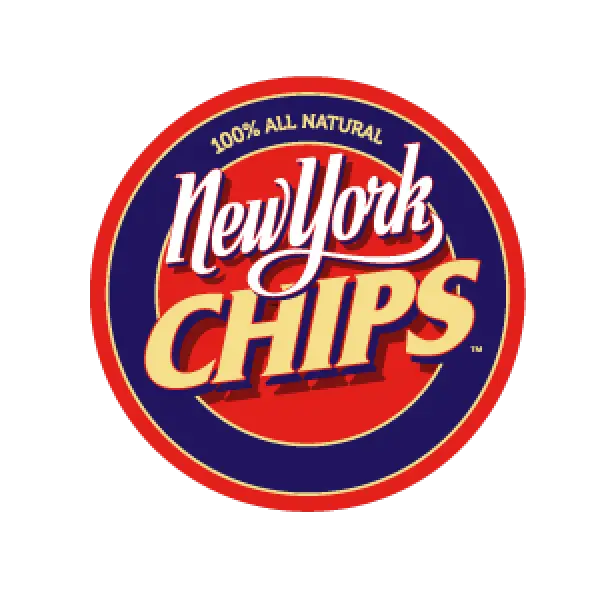 A round logo reading 100 All Natural New York Chips in red, yellow, and blue colors.