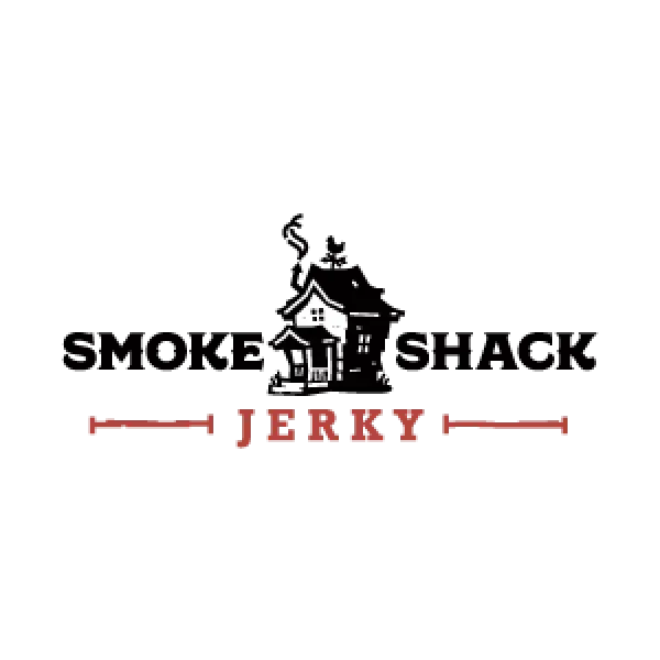 Logo with a small shack, the words Smoke Shack above Jerky flanked by red lines.
