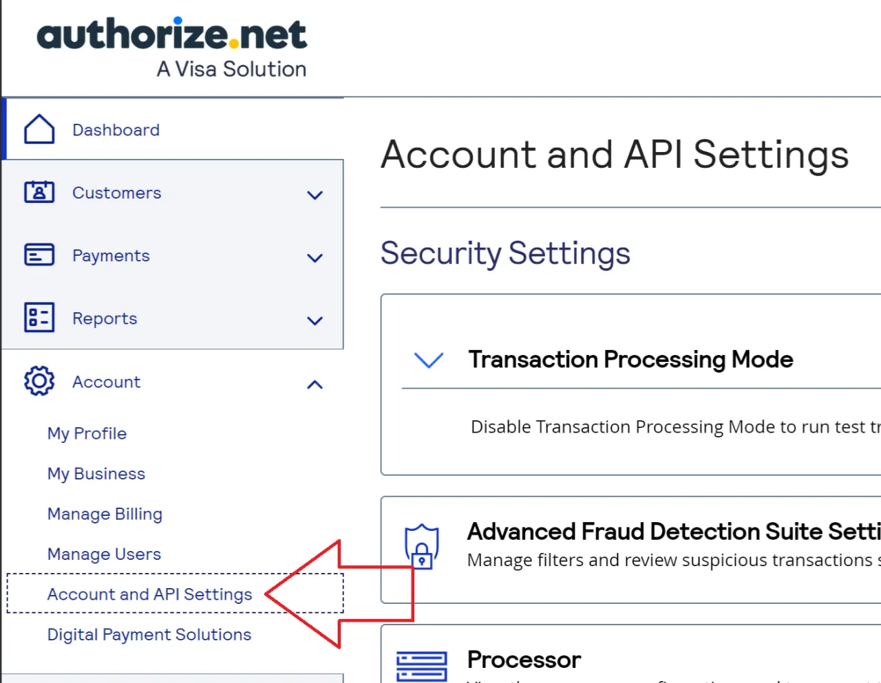 Authorize.Net merchant interface showing API credential settings