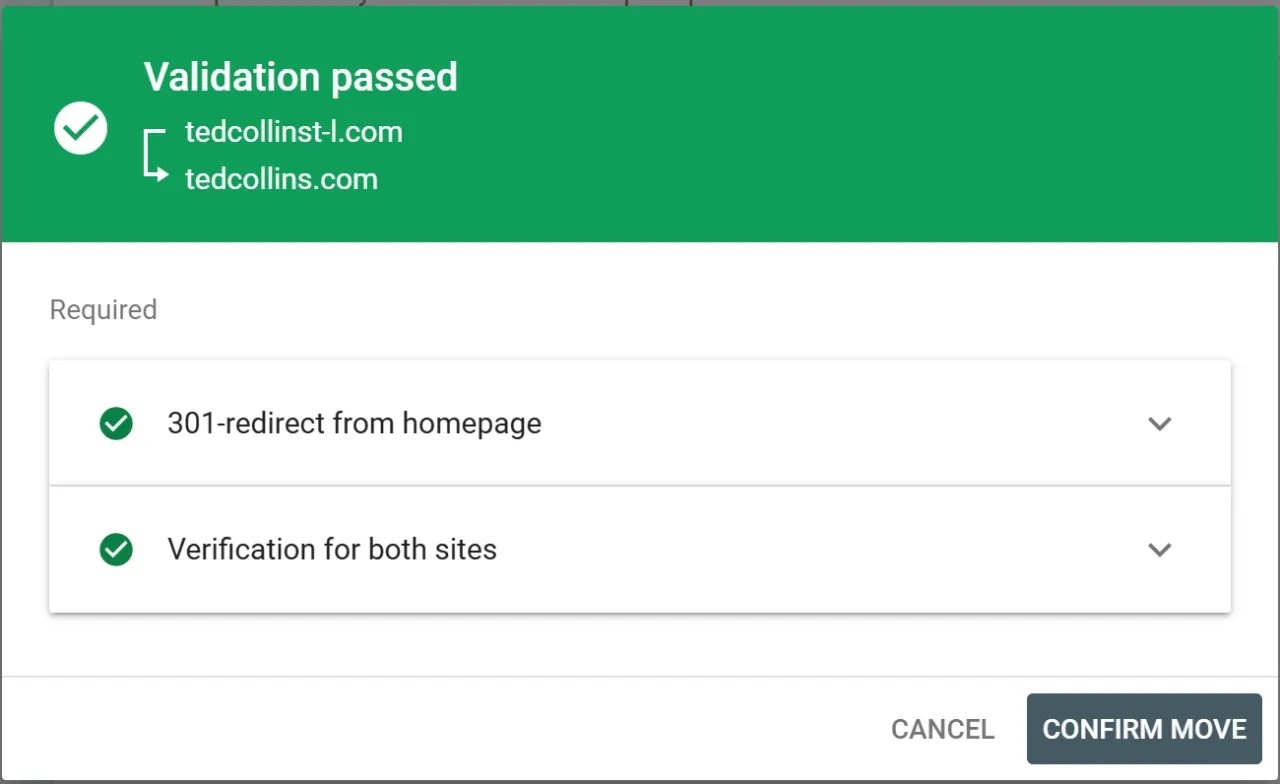 Google Search Console domain migration validation