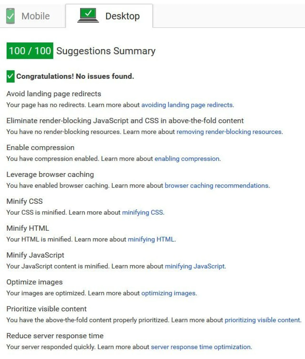 Historical desktop optimization result