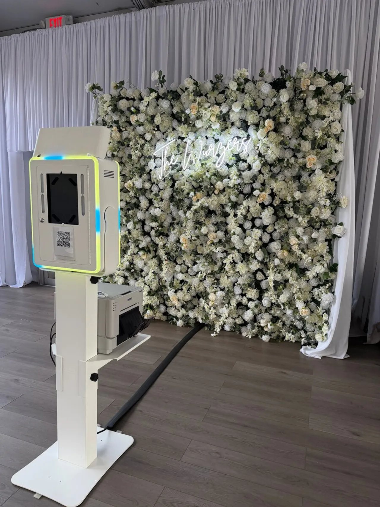 Champagne Toast flower wall at Woodcliff Hotel wedding
