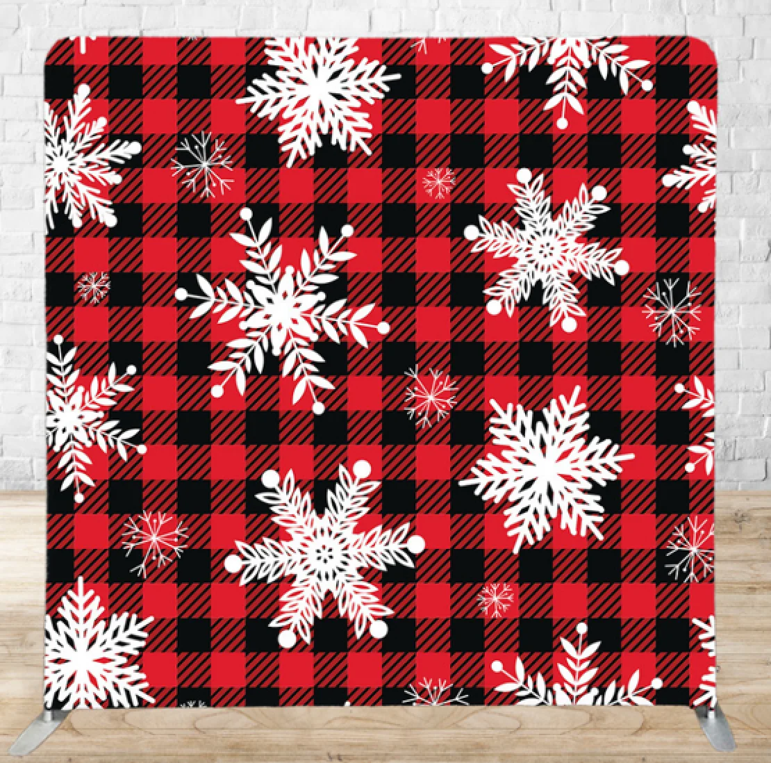 Buffalo Plaid Snow premium tension fabric backdrop rental