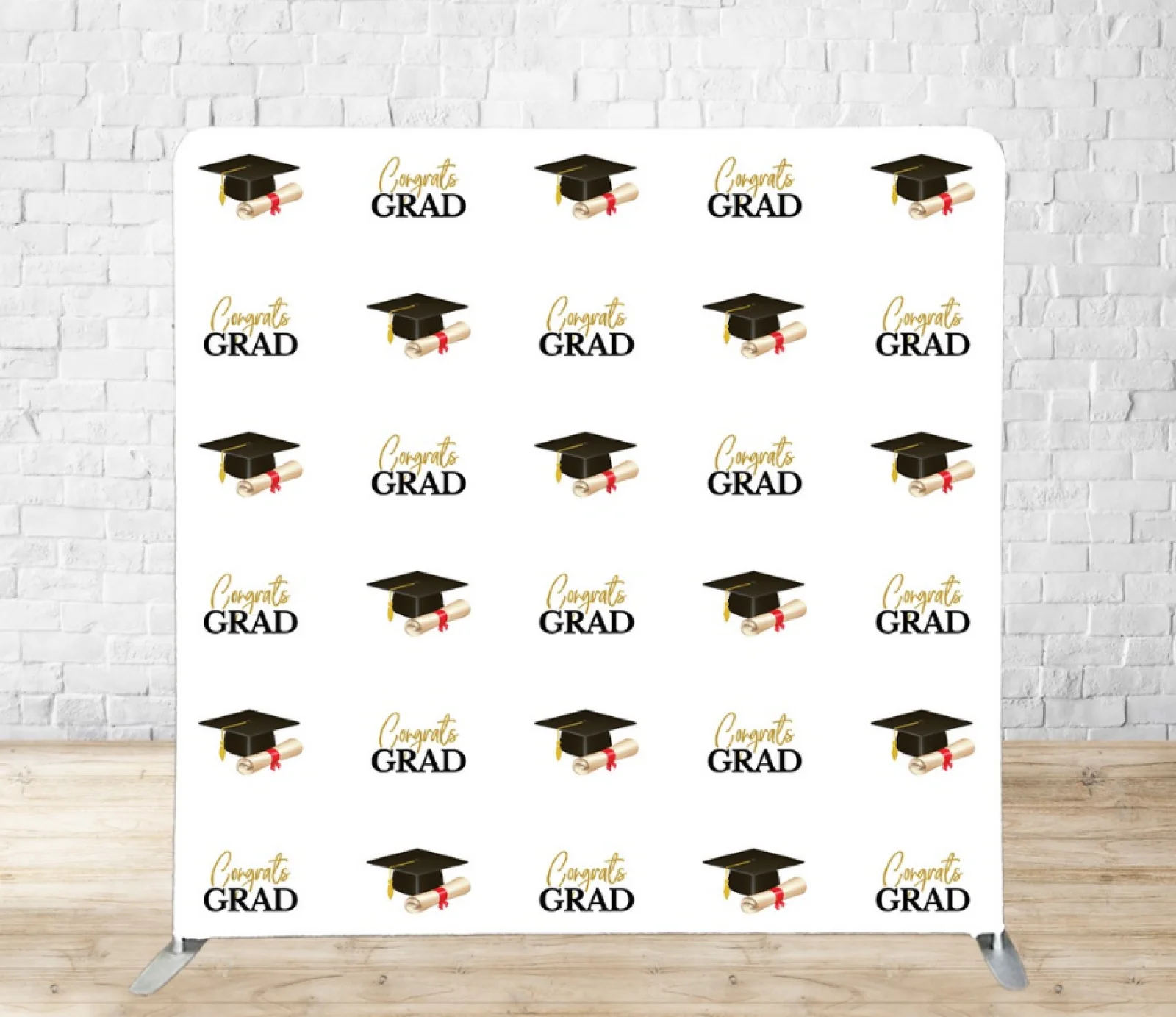 Grads Caps & Diplomas premium tension fabric backdrop rental