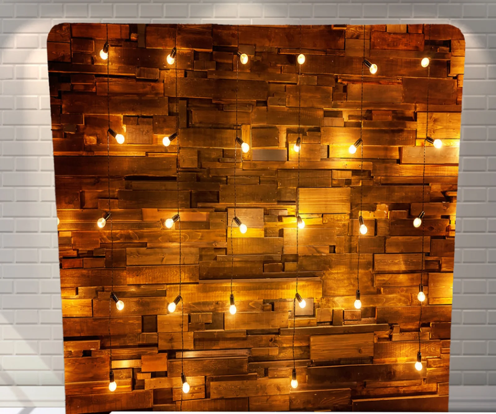 Lighted Rustic Wall premium tension fabric backdrop rental