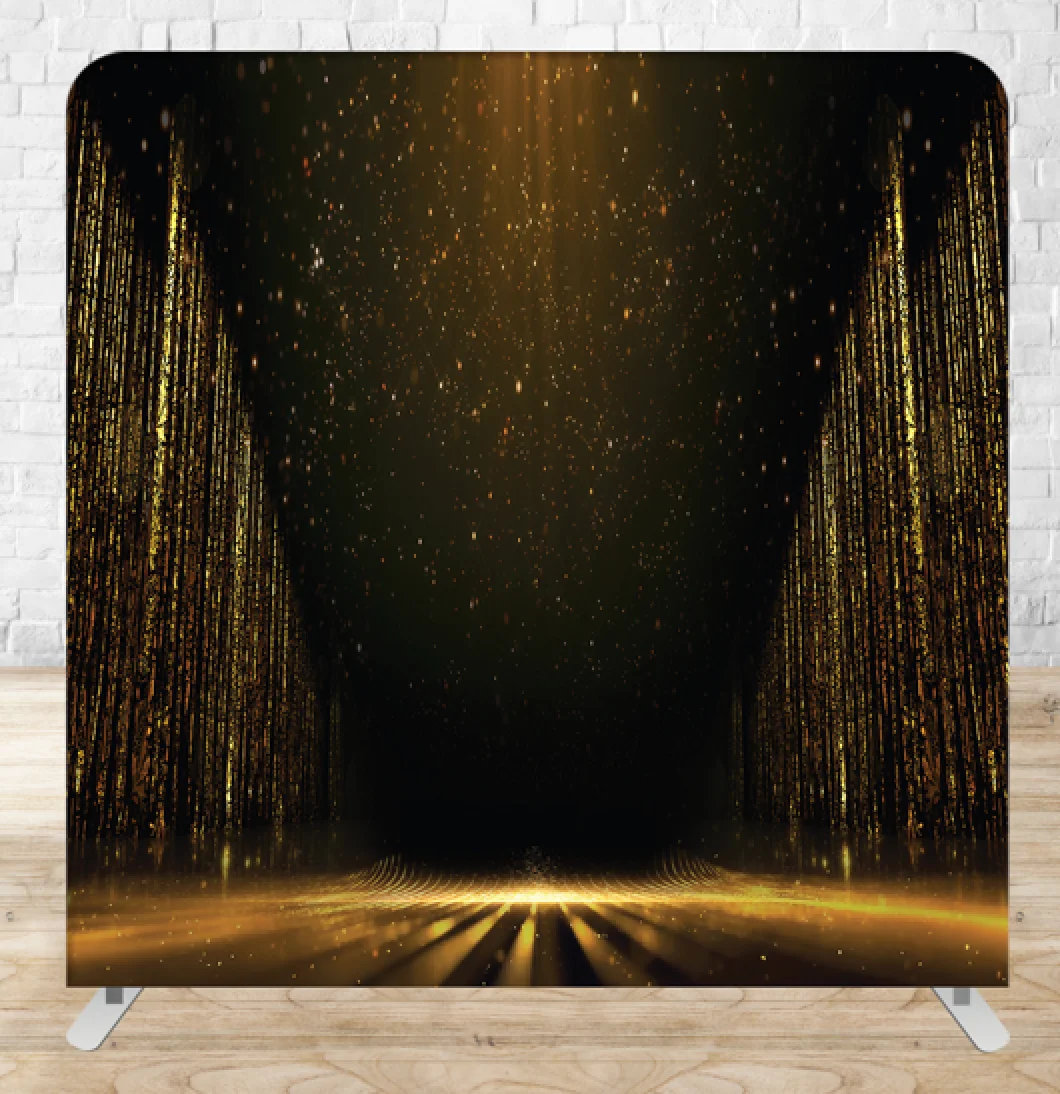 Land of Gold premium tension fabric backdrop rental