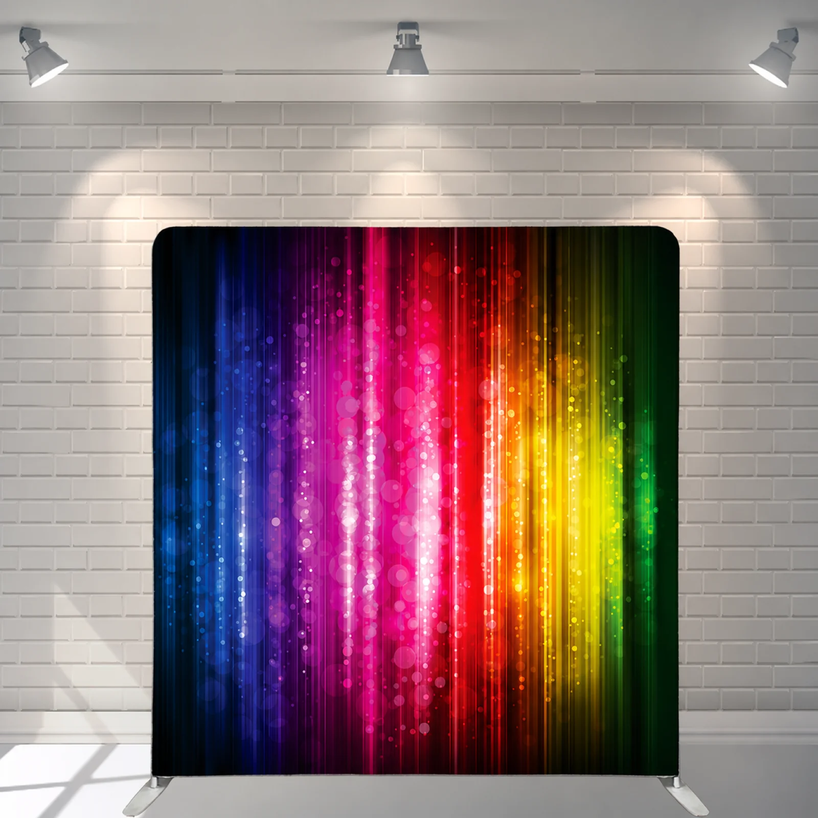 Rainbow Bokeh premium tension fabric backdrop rental