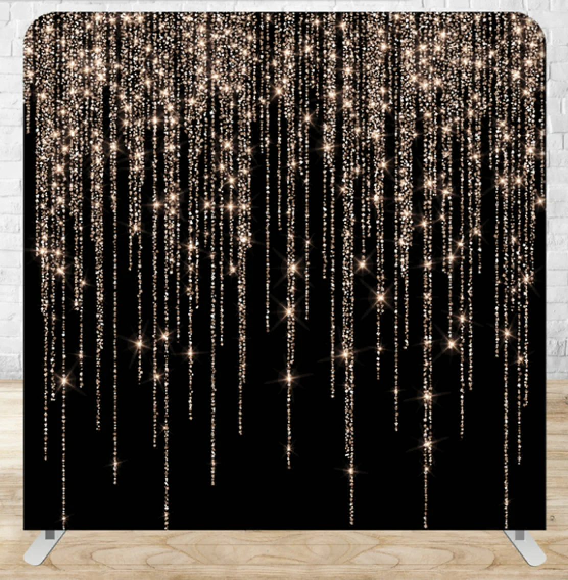 Rose Gold Glitter Drip premium tension fabric backdrop rental