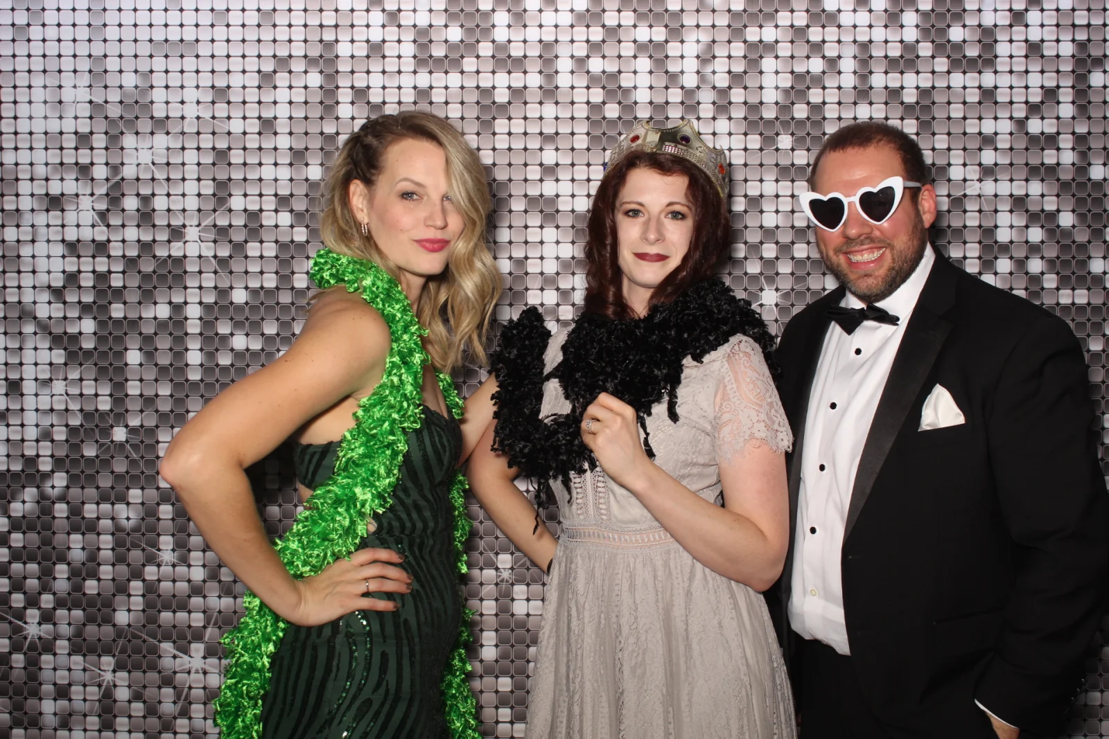 Silver Sequin premium tension fabric backdrop with photo booth setup