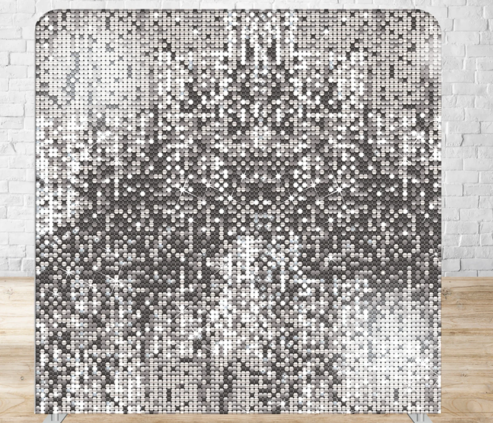 Silver Sequin premium tension fabric backdrop rental