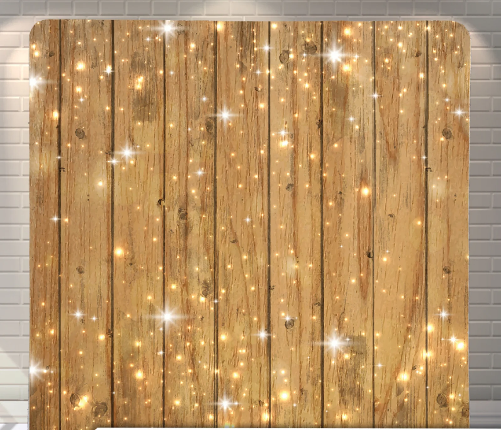 Sparkles on Wood premium tension fabric backdrop rental
