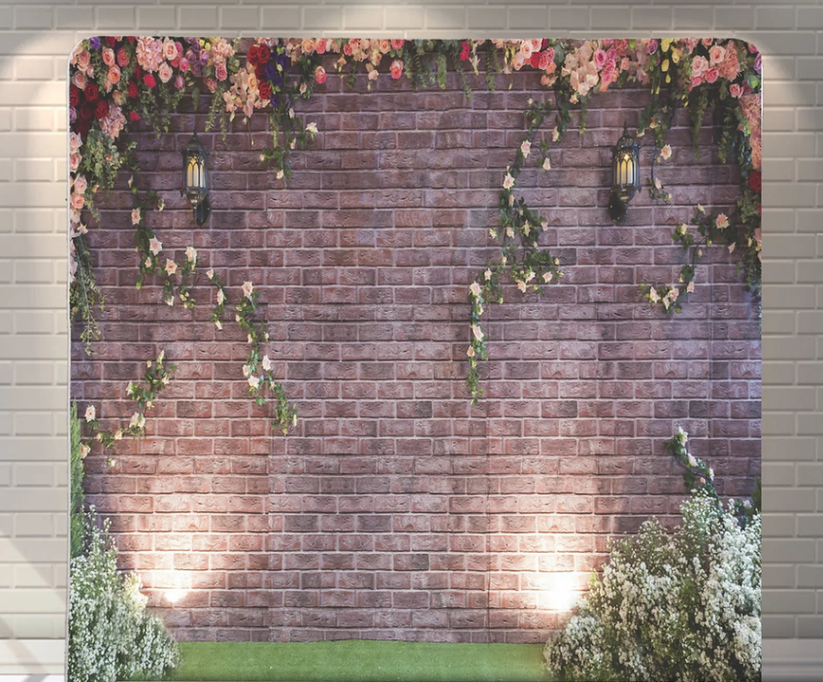 Vines and Brick premium tension fabric backdrop rental